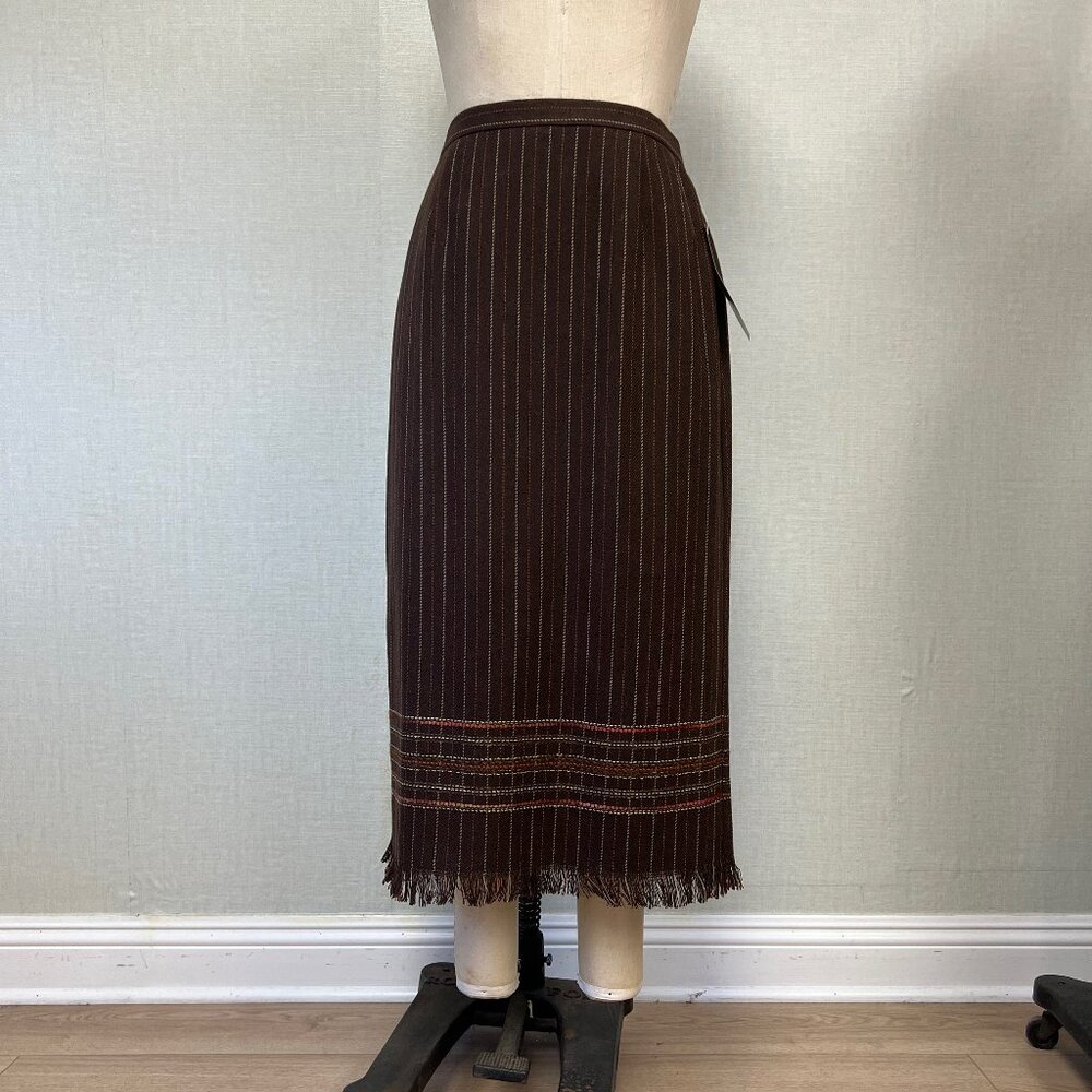 Vintage NWT 80s 90s Nouveaux Tweed Wool Blend Maxi Skirt With Fringe 12P